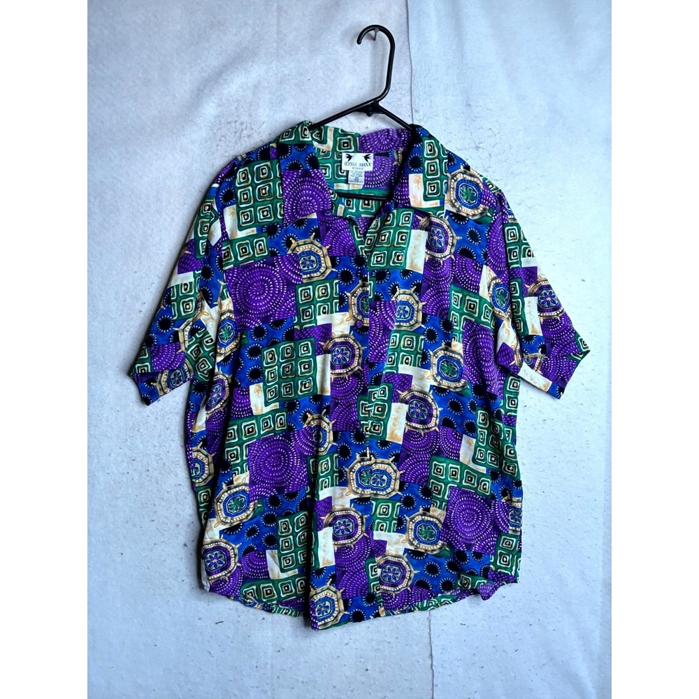 Ilyssa Maxx Shirt Women 18 Multicolor Geometric Short Sleeve Collar Button Front